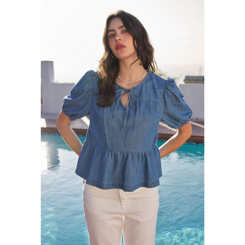 DENIM TOP WITH PUFF SLEEVES - idem ditto - Terra Cotta Gorge Co.