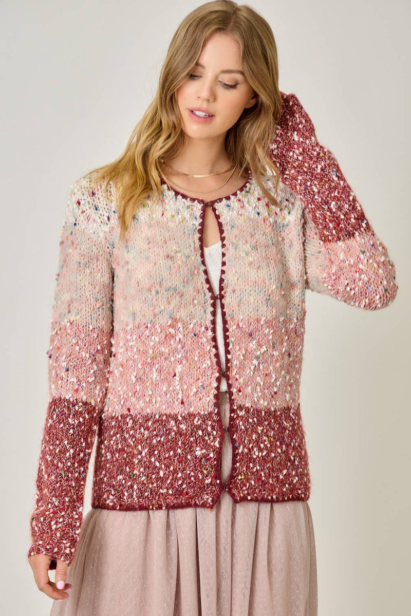 61203 Melange Color Blocked Cardigan