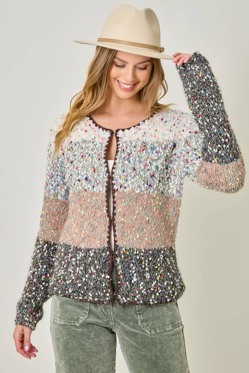 61203 Melange Color Blocked Cardigan