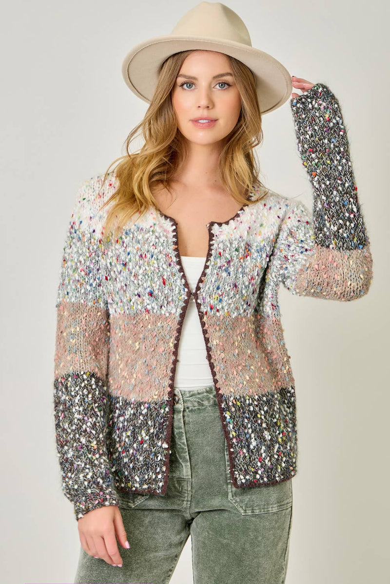 61203 Melange Color Blocked Cardigan