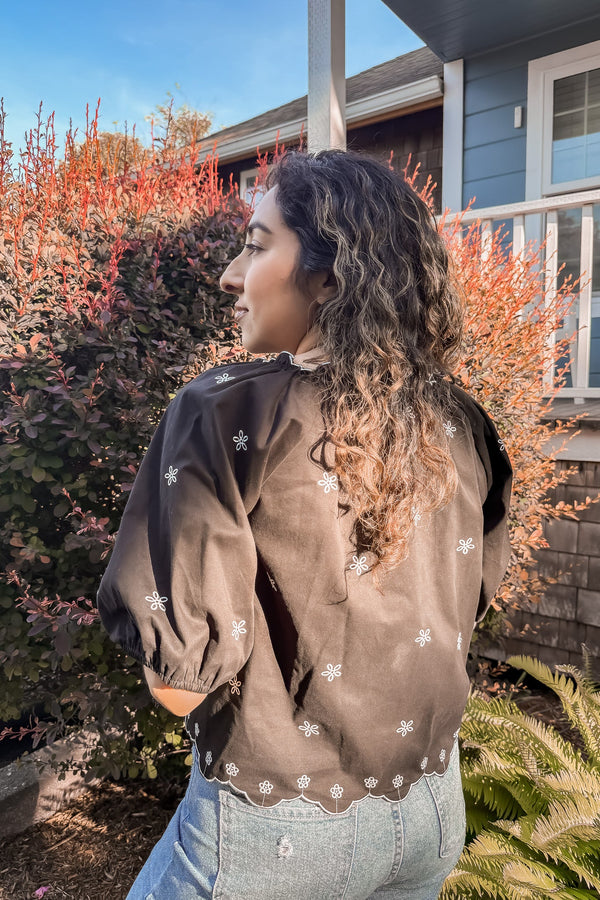 EMBROIDERED BOWTIE TOP WITH PUFF SLEEVES - Aaron & Amber - Terra Cotta Gorge Co.