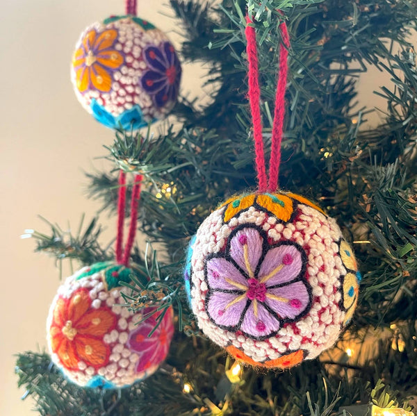 Embroidered Wool Ball Ornament - Ornaments 4 Orphans - Terra Cotta Gorge Co.