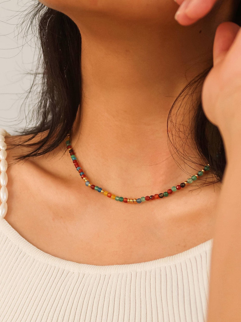 Estelle 18K Gold Non - Tarnish Beaded Multi Color Necklace - Flânerie by MAIQ - Terra Cotta Gorge Co.