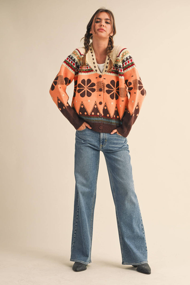 MULTI-COLOR SHAWL COLLAR SWEATER CARDIGAN MSW11026