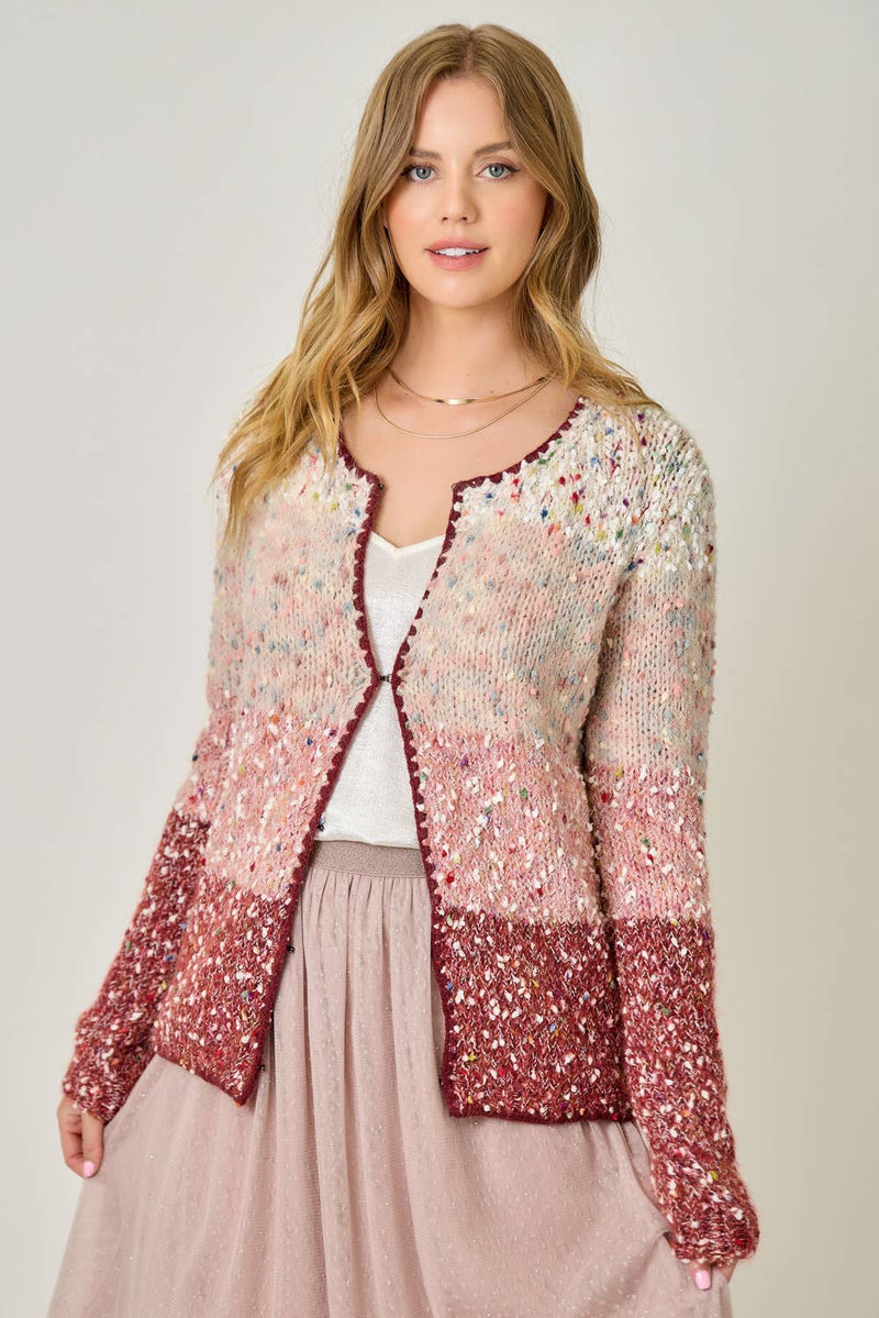 61203 Melange Color Blocked Cardigan