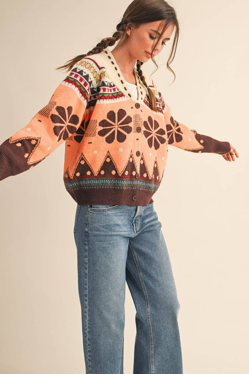 MULTI-COLOR SHAWL COLLAR SWEATER CARDIGAN MSW11026