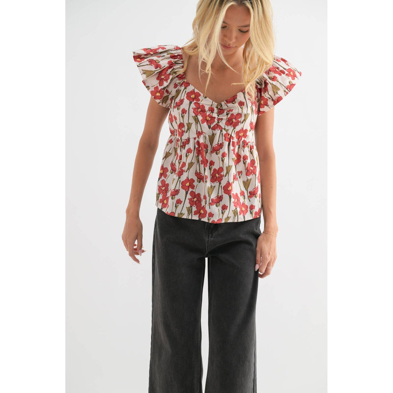 FLORAL CAP SLEEVE BLOUSE - Wishlist Apparel - Terra Cotta Gorge Co.