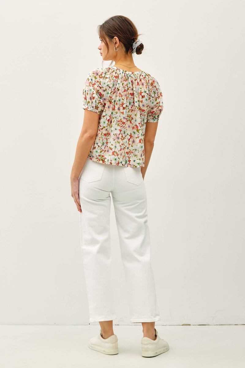 FLORAL PUFF SLEEVE BUTTON TOP - Be Cool - Terra Cotta Gorge Co.