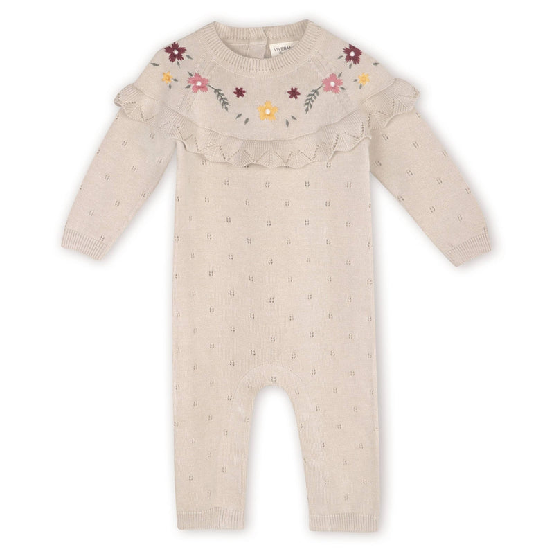 Florence Floral Embroidered Organic Pointelle Baby Jumpsuit - Viverano Organics - Terra Cotta Gorge Co.