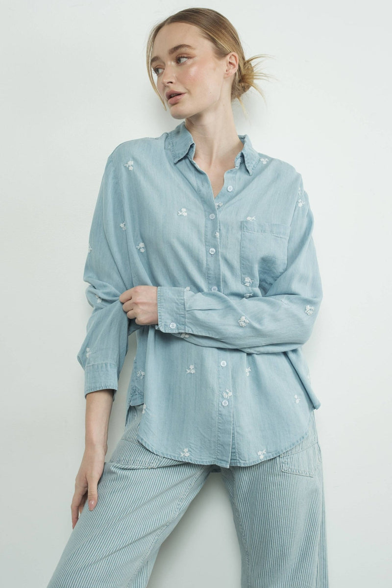 FLOWER EMBROIDERED CHAMBRAY SHIRTS - Aaron & Amber - Terra Cotta Gorge Co.