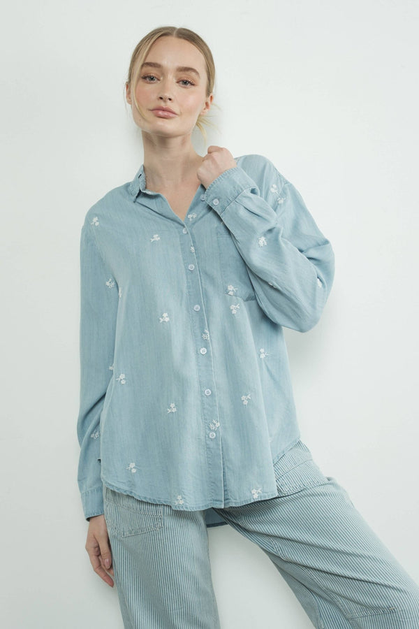 FLOWER EMBROIDERED CHAMBRAY SHIRTS - Aaron & Amber - Terra Cotta Gorge Co.