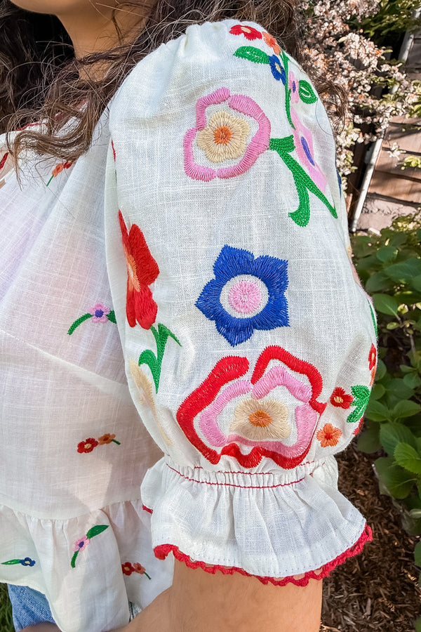 FRONT TIE COLORFUL EMBROIDERED TOP - Lalavon - Terra Cotta Gorge Co.