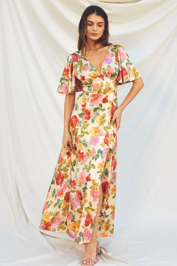 Gift of Love Flutter Sleeve Plunging Maxi Dress - Dress Forum - Terra Cotta Gorge Co.