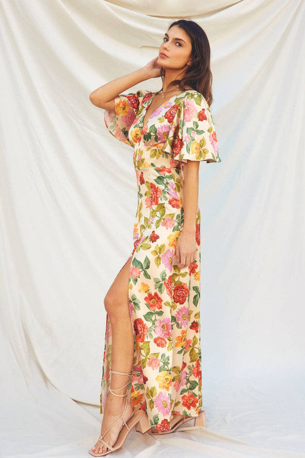 Gift of Love Flutter Sleeve Plunging Maxi Dress - Dress Forum - Terra Cotta Gorge Co.