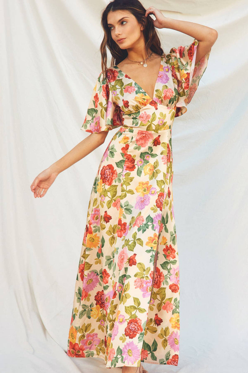 Gift of Love Flutter Sleeve Plunging Maxi Dress - Dress Forum - Terra Cotta Gorge Co.