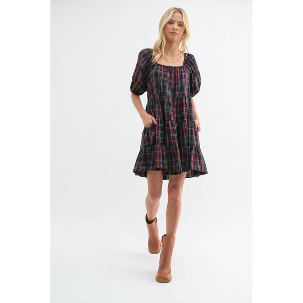 GINGHAM PUFF SLEEVE MINI DRESS - Wishlist Apparel - Terra Cotta Gorge Co.