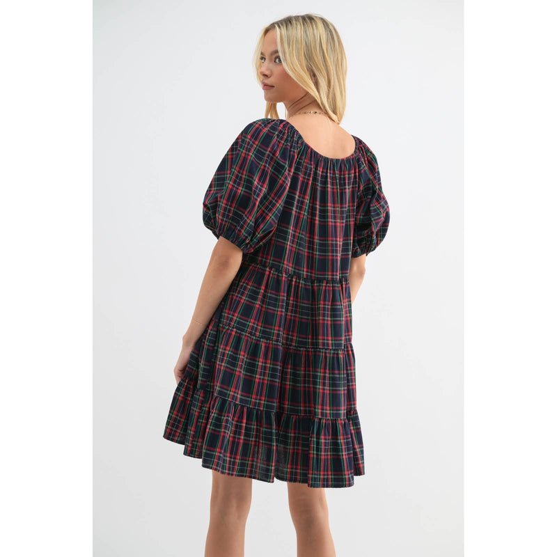 GINGHAM PUFF SLEEVE MINI DRESS - Wishlist Apparel - Terra Cotta Gorge Co.