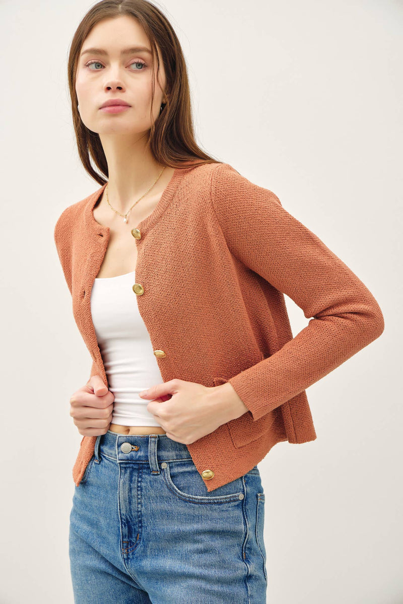 GOLD BUTTON UP CARDIGAN - Be Cool - Terra Cotta Gorge Co.