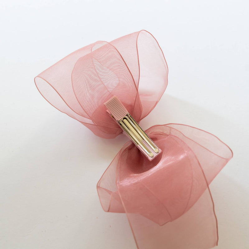 Handmade Chiffon Ribbon Hair Clip (Coral Pink) - Tangle Shiny Stars - Terra Cotta Gorge Co.