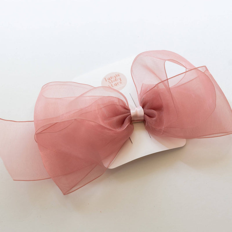 Handmade Chiffon Ribbon Hair Clip (Coral Pink) - Tangle Shiny Stars - Terra Cotta Gorge Co.
