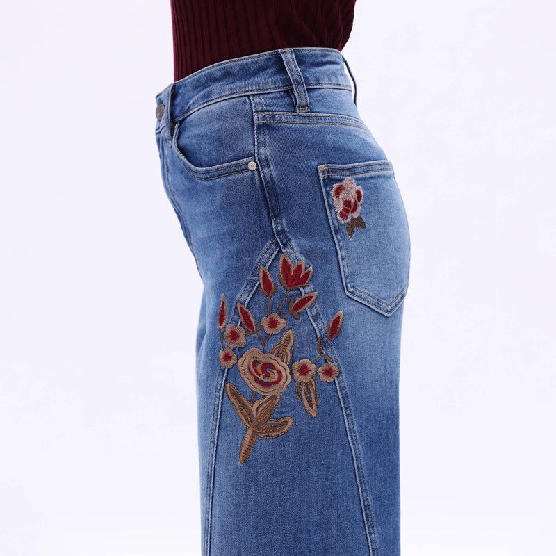HIGH RISE EMBROIDERED WIDE LEG JEANS WITH RAW HEM BYW8254 - BAYEAS - Terra Cotta Gorge Co.