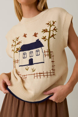 HIGN NECK SLEEVELESS GRAPHIC SWEATER TOP - Sunday Edition by LE LIS - Terra Cotta Gorge Co.