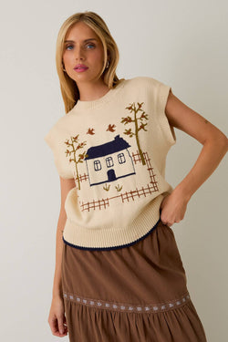 HIGN NECK SLEEVELESS GRAPHIC SWEATER TOP - Sunday Edition by LE LIS - Terra Cotta Gorge Co.