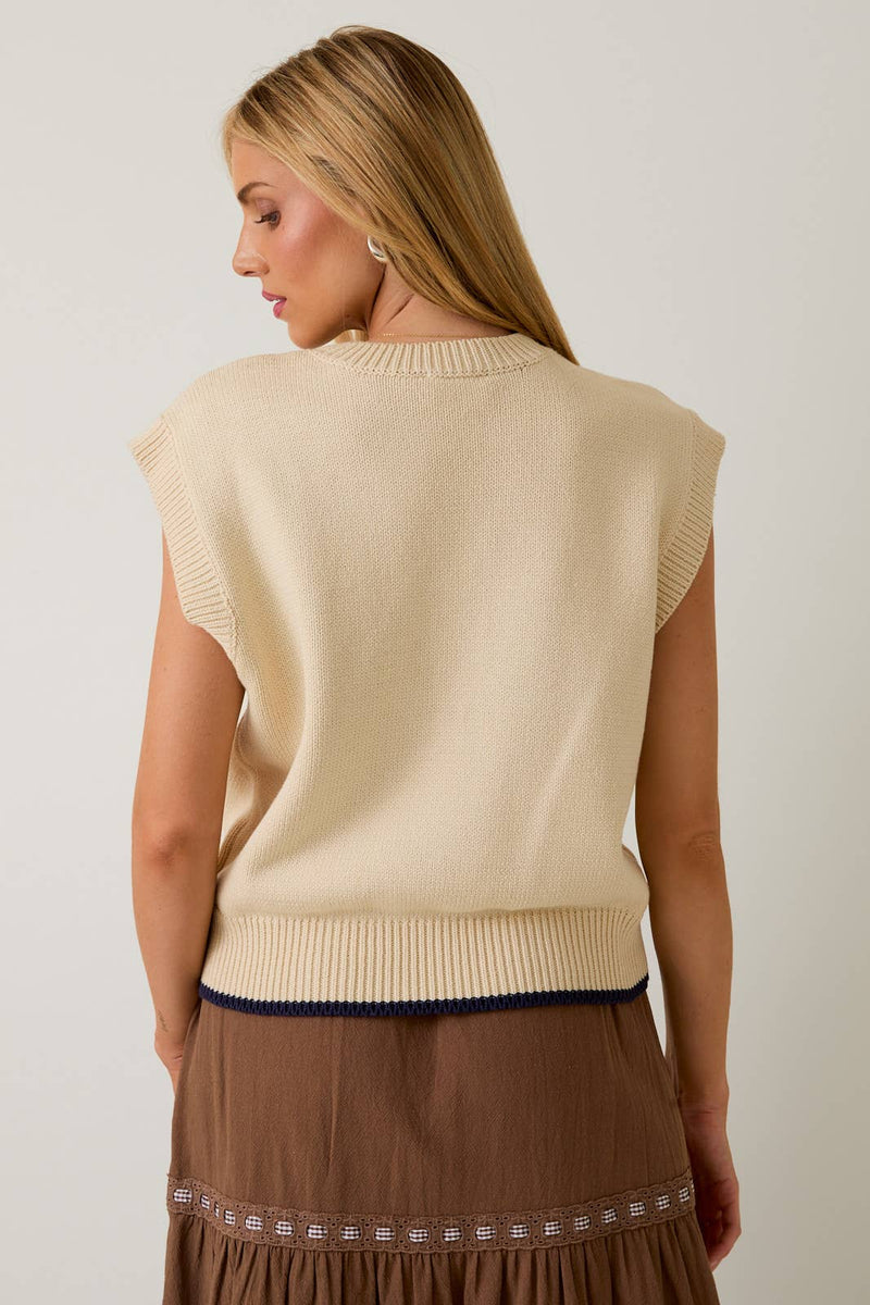 HIGN NECK SLEEVELESS GRAPHIC SWEATER TOP - Sunday Edition by LE LIS - Terra Cotta Gorge Co.