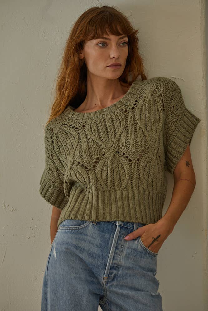 Knit Sweater Crochet Round Neck Short Sleeve - By Together - Terra Cotta Gorge Co.