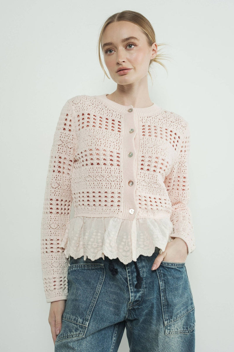 LACE BOTTOM KNIT CARDIGAN - Aaron & Amber - Terra Cotta Gorge Co.