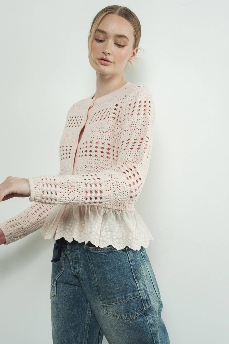 LACE BOTTOM KNIT CARDIGAN - Aaron & Amber - Terra Cotta Gorge Co.