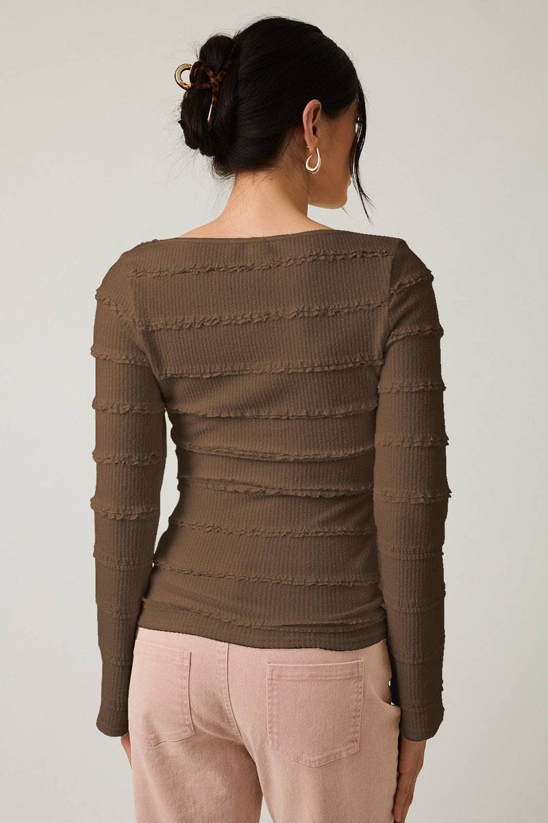 Lace Ruffle Brown Top - Sunday Edition by LE LIS - Terra Cotta Gorge Co.