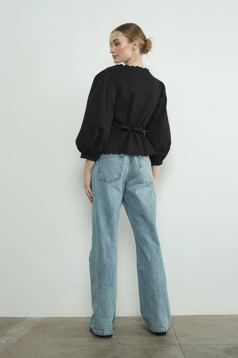 MAT3118 SQUARE NECK SCALLOP EDGE HEMLINE BLOUSE - Aaron & Amber - Terra Cotta Gorge Co.