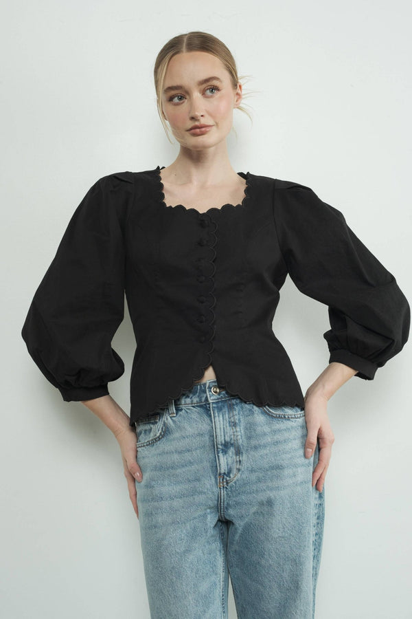 MAT3118 SQUARE NECK SCALLOP EDGE HEMLINE BLOUSE - Aaron & Amber - Terra Cotta Gorge Co.