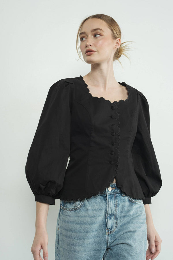 MAT3118 SQUARE NECK SCALLOP EDGE HEMLINE BLOUSE - Aaron & Amber - Terra Cotta Gorge Co.