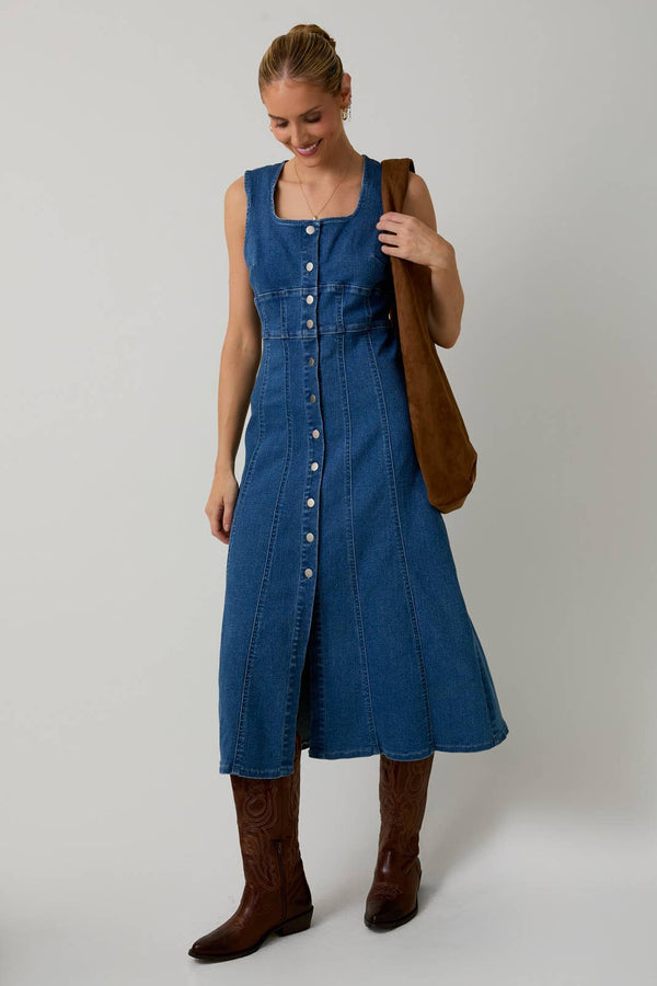 Midi Denim Dress - Sunday Edition by LE LIS - Terra Cotta Gorge Co.