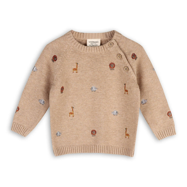 Mini Safari Animal Embroidered Raglan Baby Pullover - Viverano Organics - Terra Cotta Gorge Co.