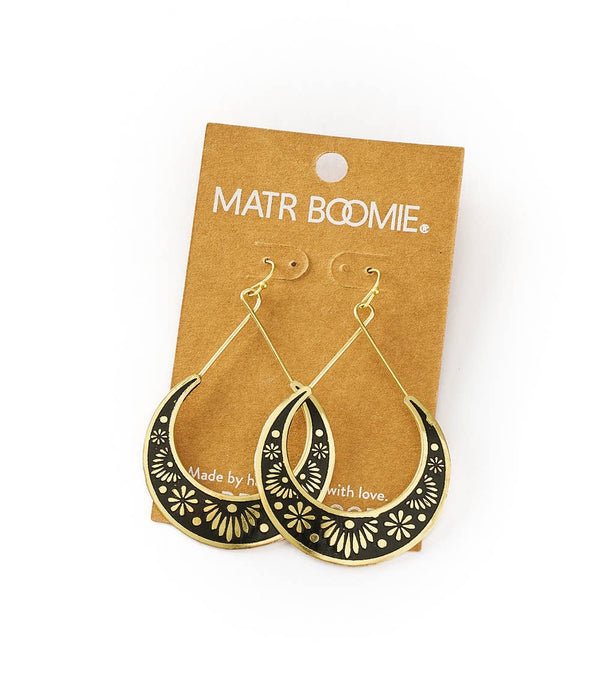 Nisha Crescent Moon Hoop Earrings - Gold, Black - Matr Boomie Fair Trade - Terra Cotta Gorge Co.