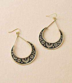 Nisha Crescent Moon Hoop Earrings - Gold, Black - Matr Boomie Fair Trade - Terra Cotta Gorge Co.