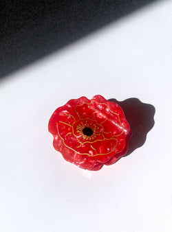 Red Poppy Flower Claw Hair Clip - Solar Eclipse - Terra Cotta Gorge Co.