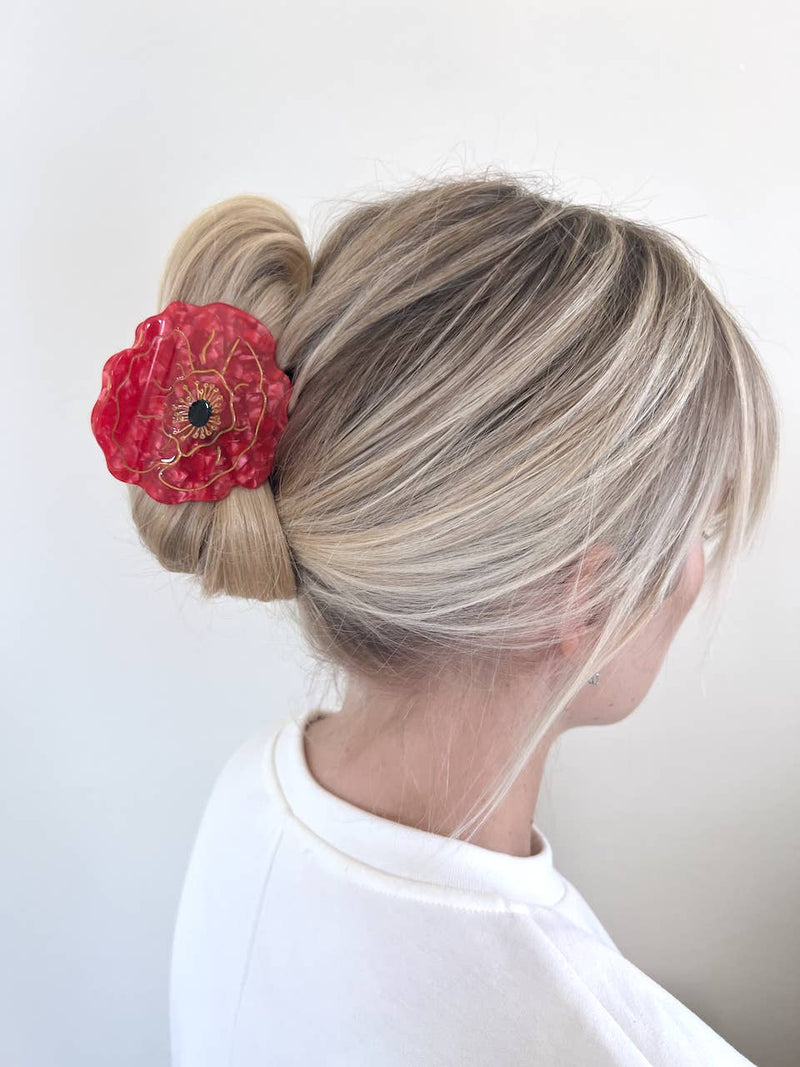 Red Poppy Flower Claw Hair Clip - Solar Eclipse - Terra Cotta Gorge Co.