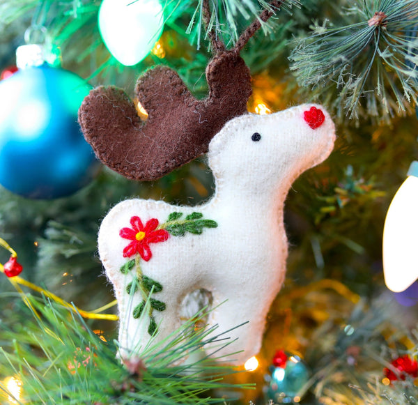 Reindeer Embroidered Wool Christmas Ornament - Ornaments 4 Orphans - Terra Cotta Gorge Co.