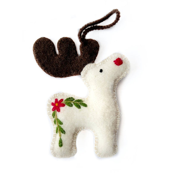 Reindeer Embroidered Wool Christmas Ornament - Ornaments 4 Orphans - Terra Cotta Gorge Co.