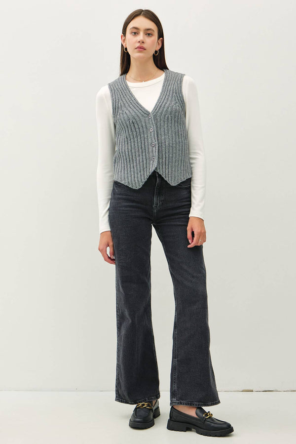 RIBBED KNIT BUTTON SWEATER VEST - Be Cool - Terra Cotta Gorge Co.