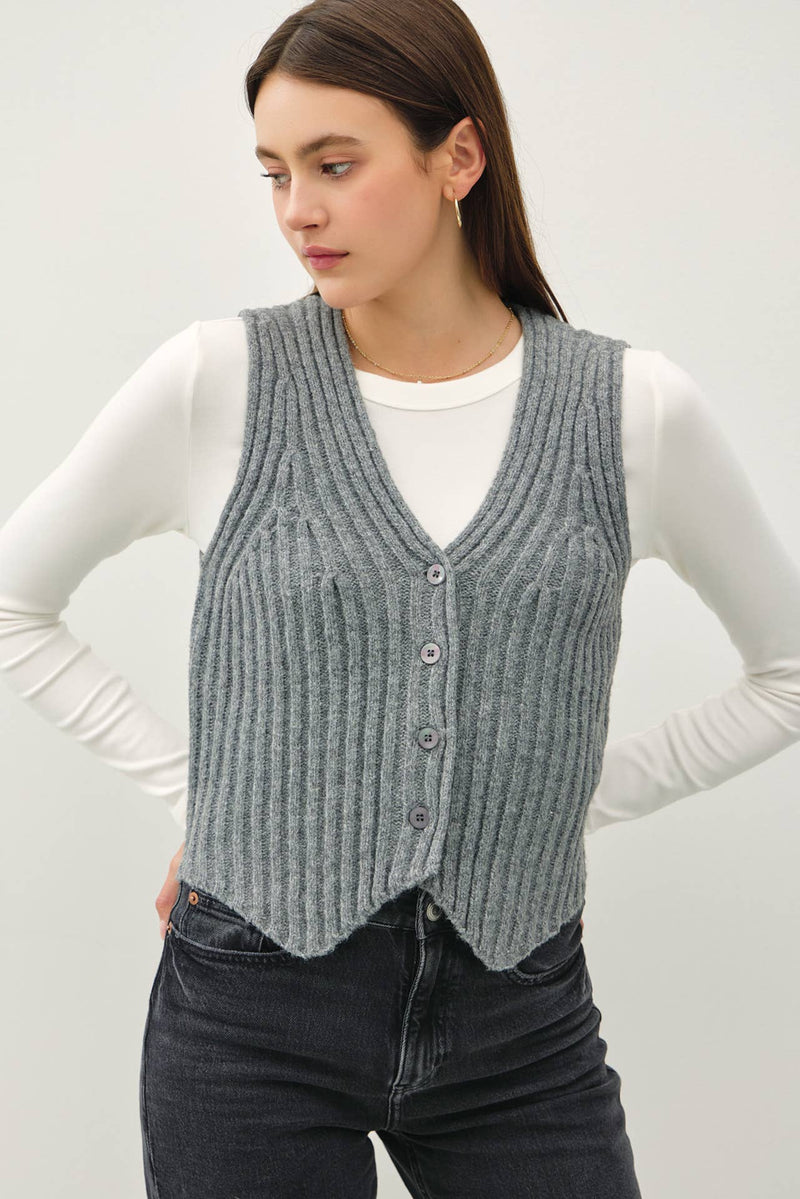 RIBBED KNIT BUTTON SWEATER VEST - Be Cool - Terra Cotta Gorge Co.