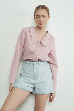 RUFFLE EDGE COLLAR BUTTON DOWN BLOUSE - Aaron & Amber - Terra Cotta Gorge Co.