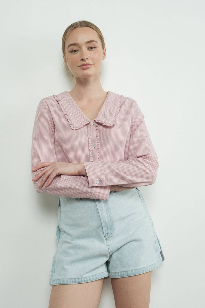 RUFFLE EDGE COLLAR BUTTON DOWN BLOUSE - Aaron & Amber - Terra Cotta Gorge Co.