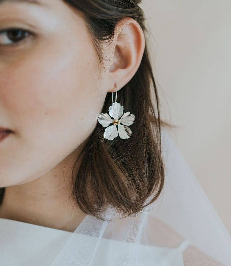 Sayuri Flower Silver Drop Earrings - Matr Boomie Fair Trade - Terra Cotta Gorge Co.