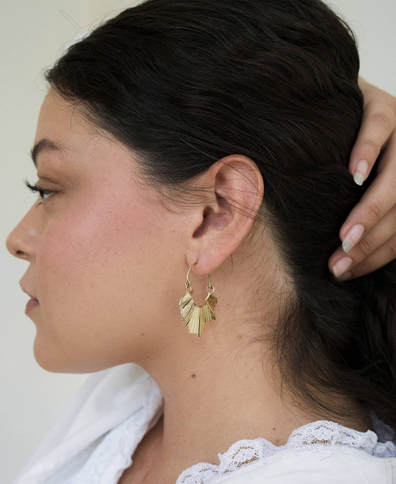 Sayuri Ginkgo Leaf Hoop Earring - Gold - Matr Boomie Fair Trade - Terra Cotta Gorge Co.