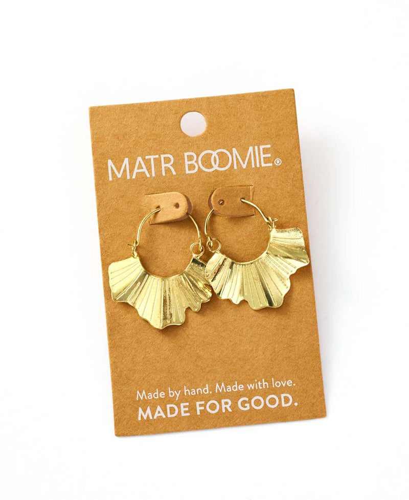 Sayuri Ginkgo Leaf Hoop Earring - Gold - Matr Boomie Fair Trade - Terra Cotta Gorge Co.